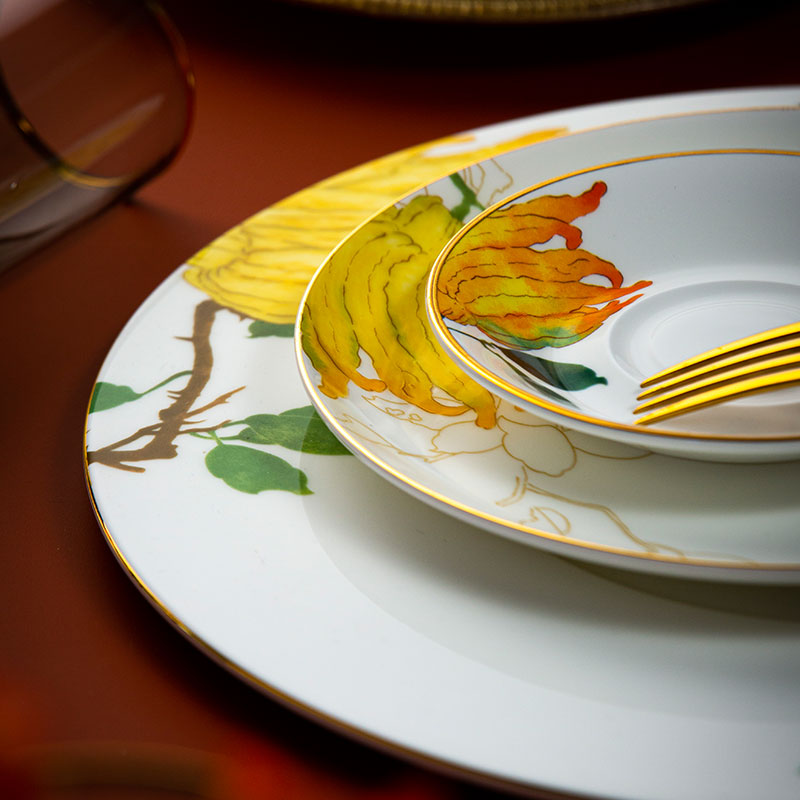 ujjas citrom étkészlet kézzel készített matricás színes, magas tüzelésű jingdezhen étkészlet (4)